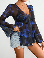 Tie-Front Flare Sleeve Blouse | Blouses Blouse from PHUNKYN