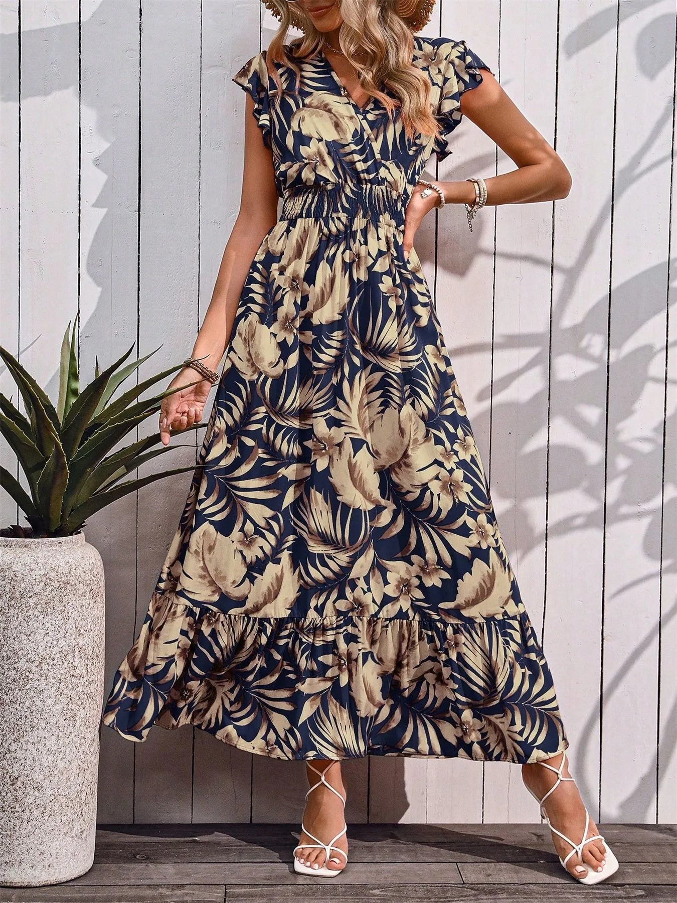 Printed Surplice Cap Sleeve Dress | Dresses Dress from PHUNKYN