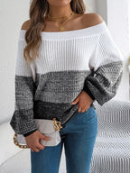 Color Block Off-Shoulder Long Sleeve Sweater | Sweaters Sweater from PHUNKYN