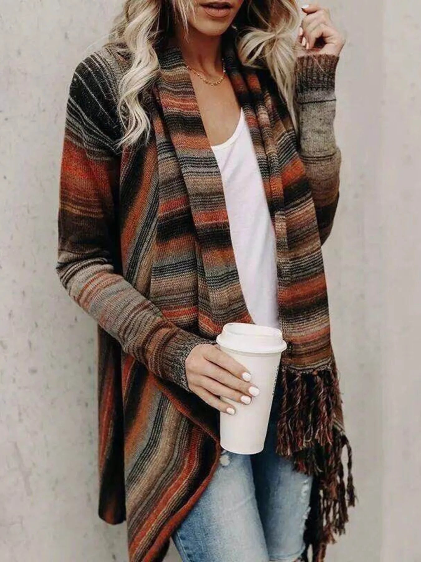 Fringe Long Sleeve Wrap Cardigan | Cardigans Cardigan from PHUNKYN