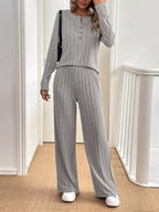 Button Detail Long Sleeve Top and Pants Set | Outfit Sets Top and Pants Set from PHUNKYN
