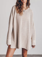 Openwork Round Neck Long Sleeve Slit Sweater | Sweaters Sweater from PHUNKYN