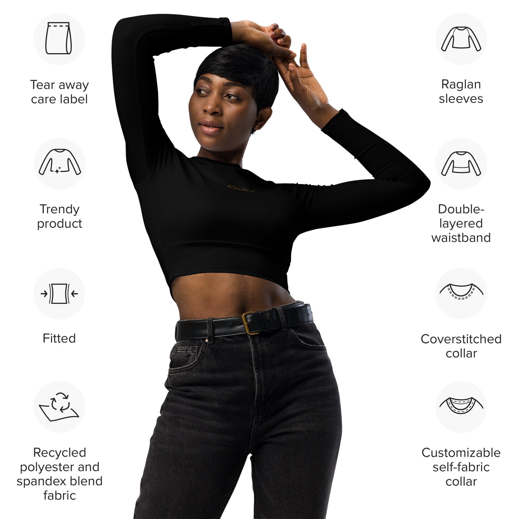 PHUNKYN Athletic Long-sleeve Crop Top (Black) | Crop Tops Crop Top from PHUNKYN