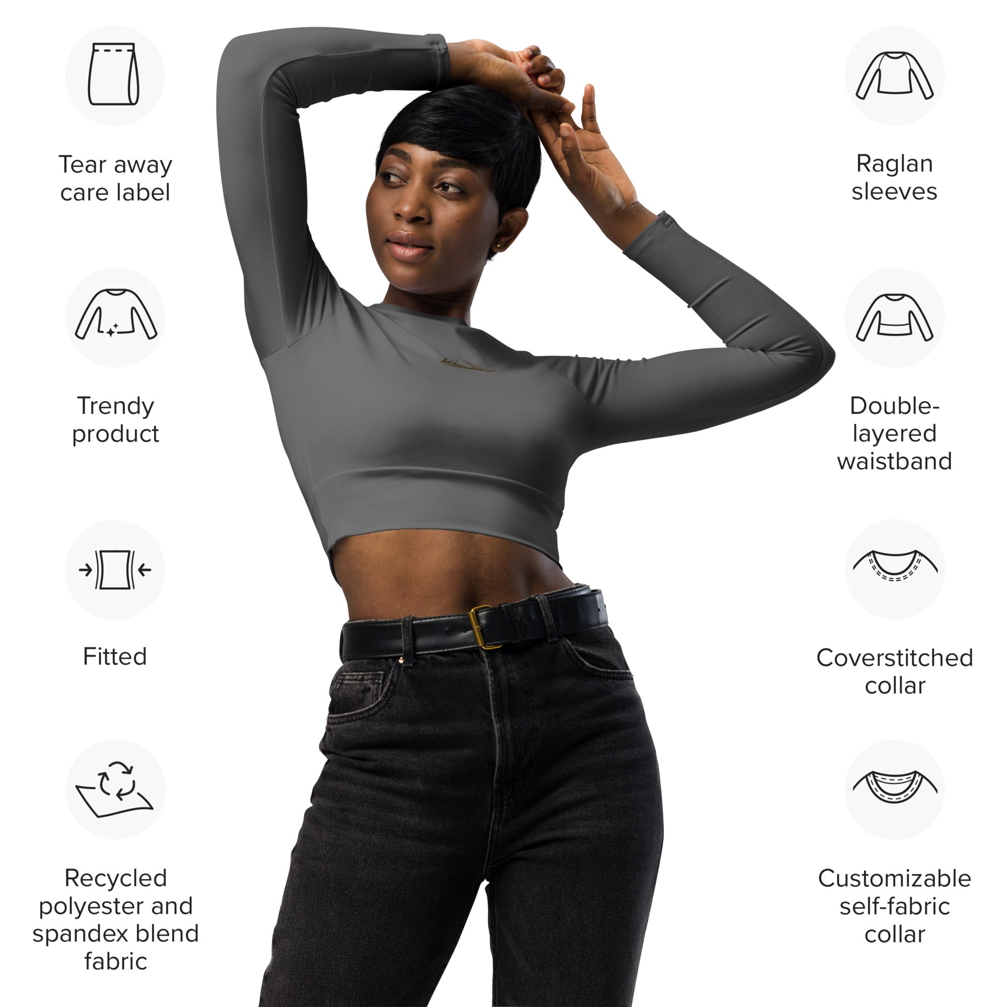 PHUNKYN Athletic Long-sleeve Crop Top (Grey) | Crop Tops Crop-Top from PHUNKYN