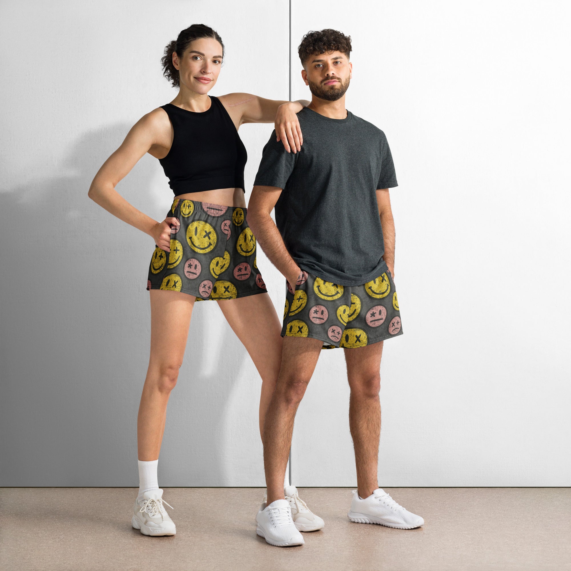 PHUNKYN Distressed Smiley Athletic Shorts | Shorts Shorts from PHUNKYN