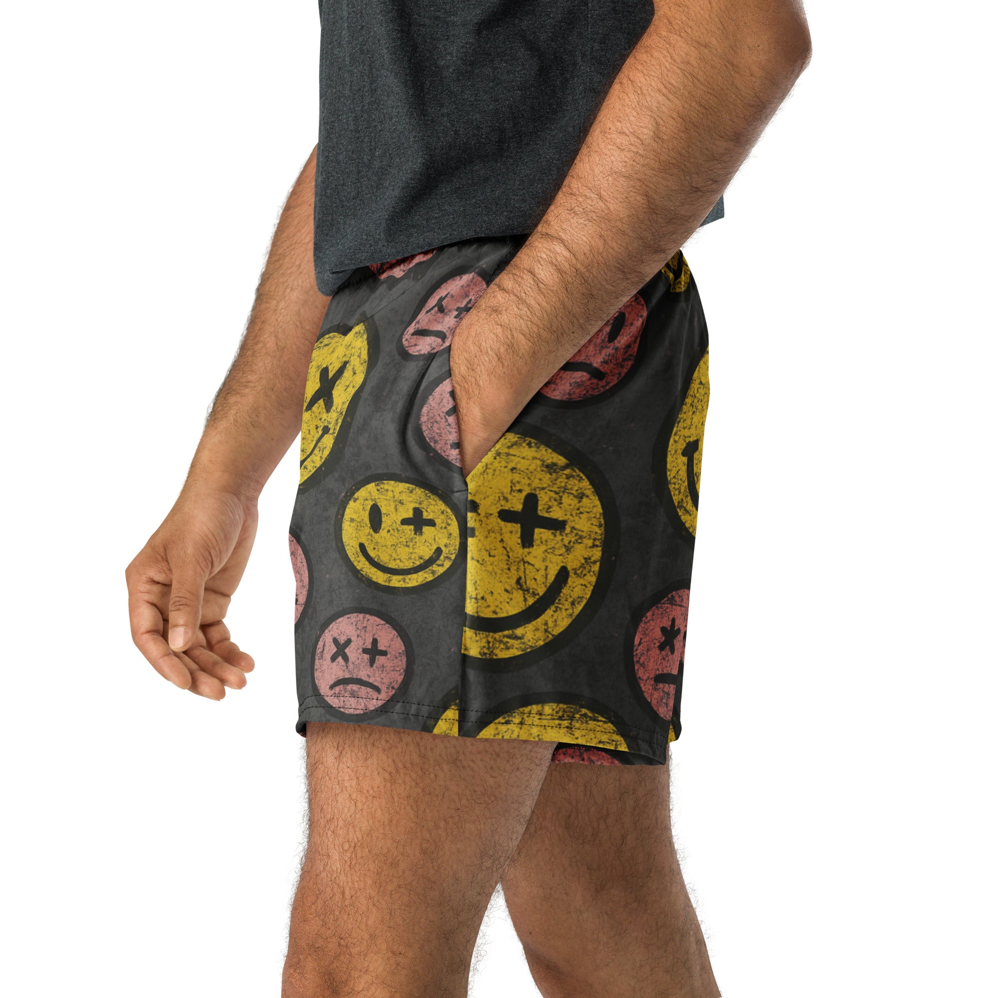 PHUNKYN Distressed Smiley Athletic Shorts | Shorts Shorts from PHUNKYN