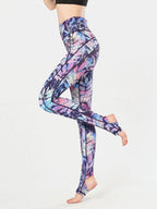 Printed Wide Waistband Active Leggings with Stirrups | Leggings Leggings from PHUNKYN