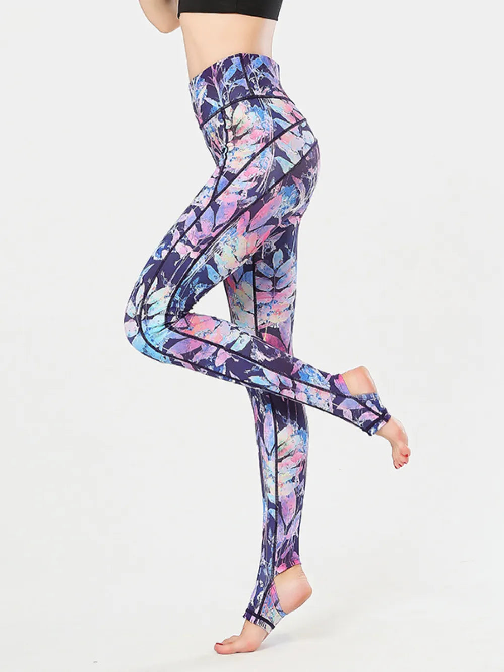 Printed Wide Waistband Active Leggings with Stirrups | Leggings Leggings from PHUNKYN