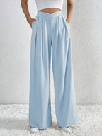 V-Waisted Ruched Front Wide Leg Pants | Trousers Wide Leg Pants from PHUNKYN