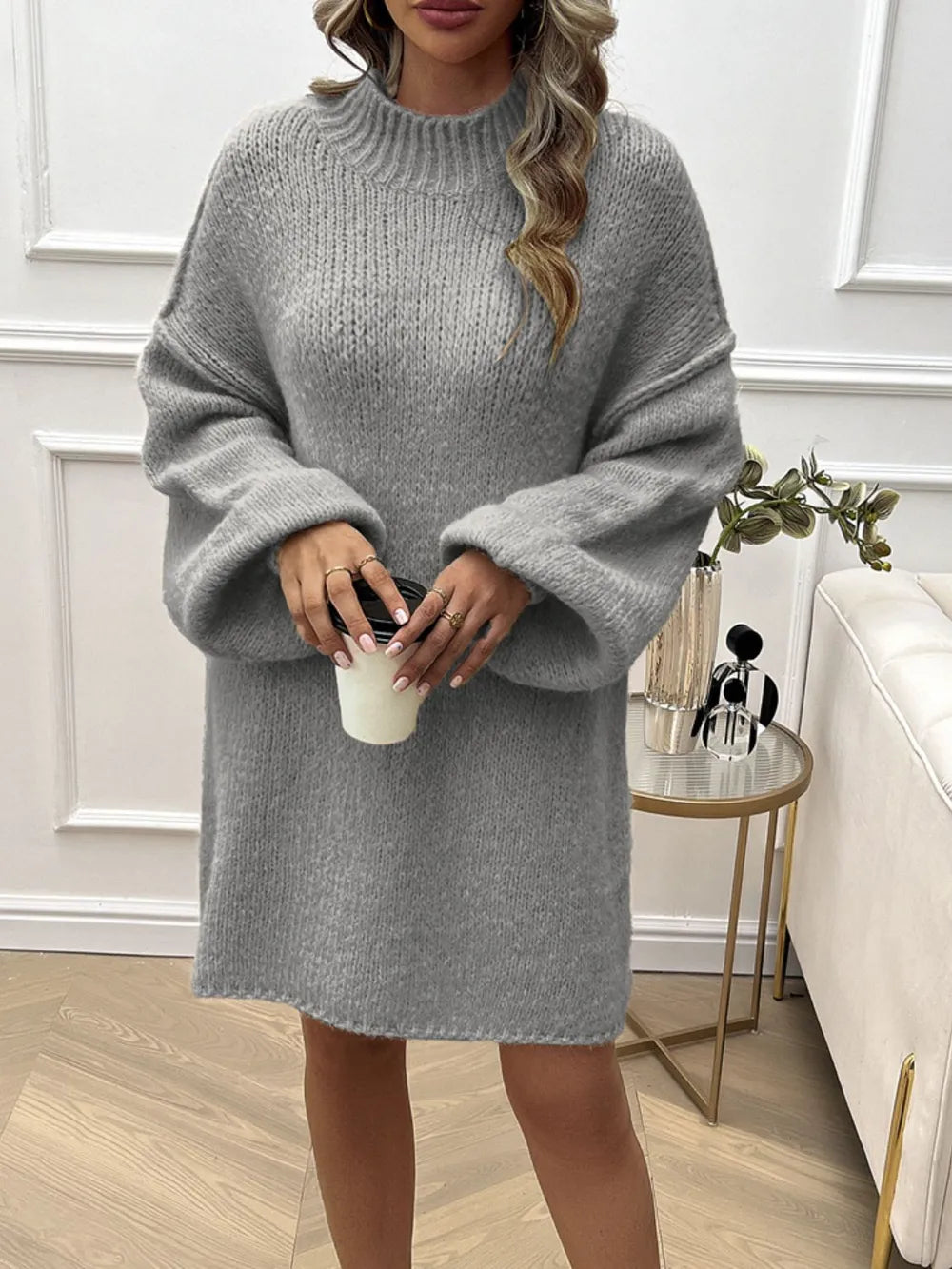 Mock Neck Long Sleeve Mini Sweater Dress | Dresses Sweater Dress from PHUNKYN