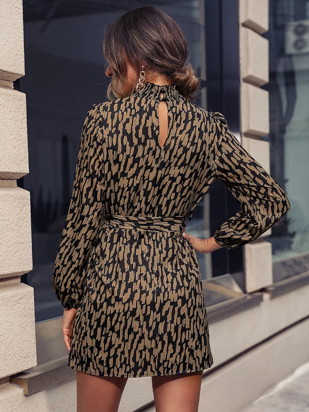 Printed Tie Waist Long Sleeve Dress | Dresses Long Sleeve Dress from PHUNKYN