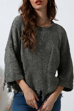 Distressed Round Neck Drop Shoulder Sweater | Sweaters Sweater from PHUNKYN