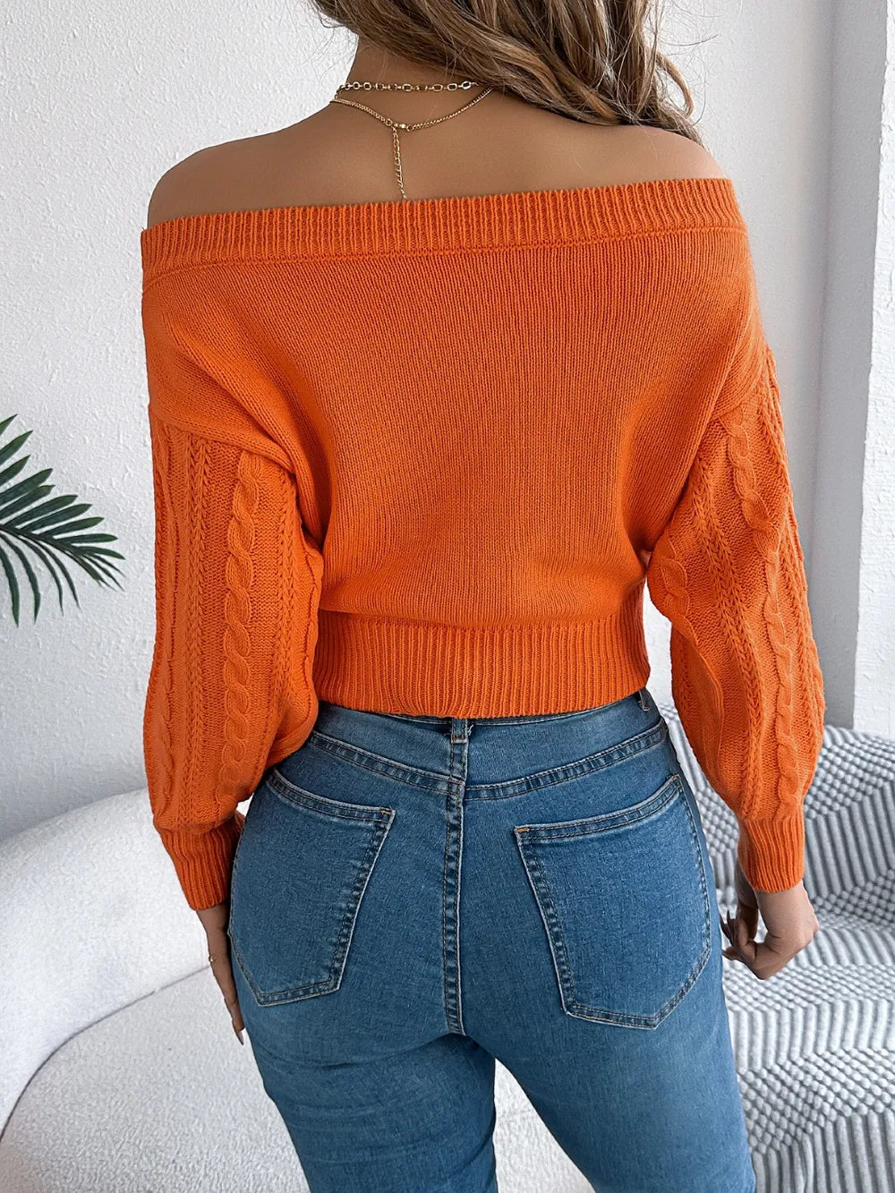 Cable Knit Off-Shoulder Long Sleeve Sweater | Sweaters Sweater from PHUNKYN