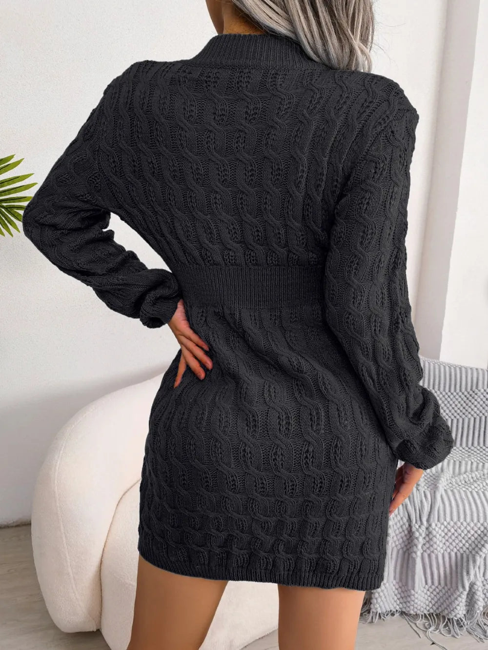 Cable-Knit Round Neck Mini Wrap Sweater Dress | Dresses Sweater Dress from PHUNKYN