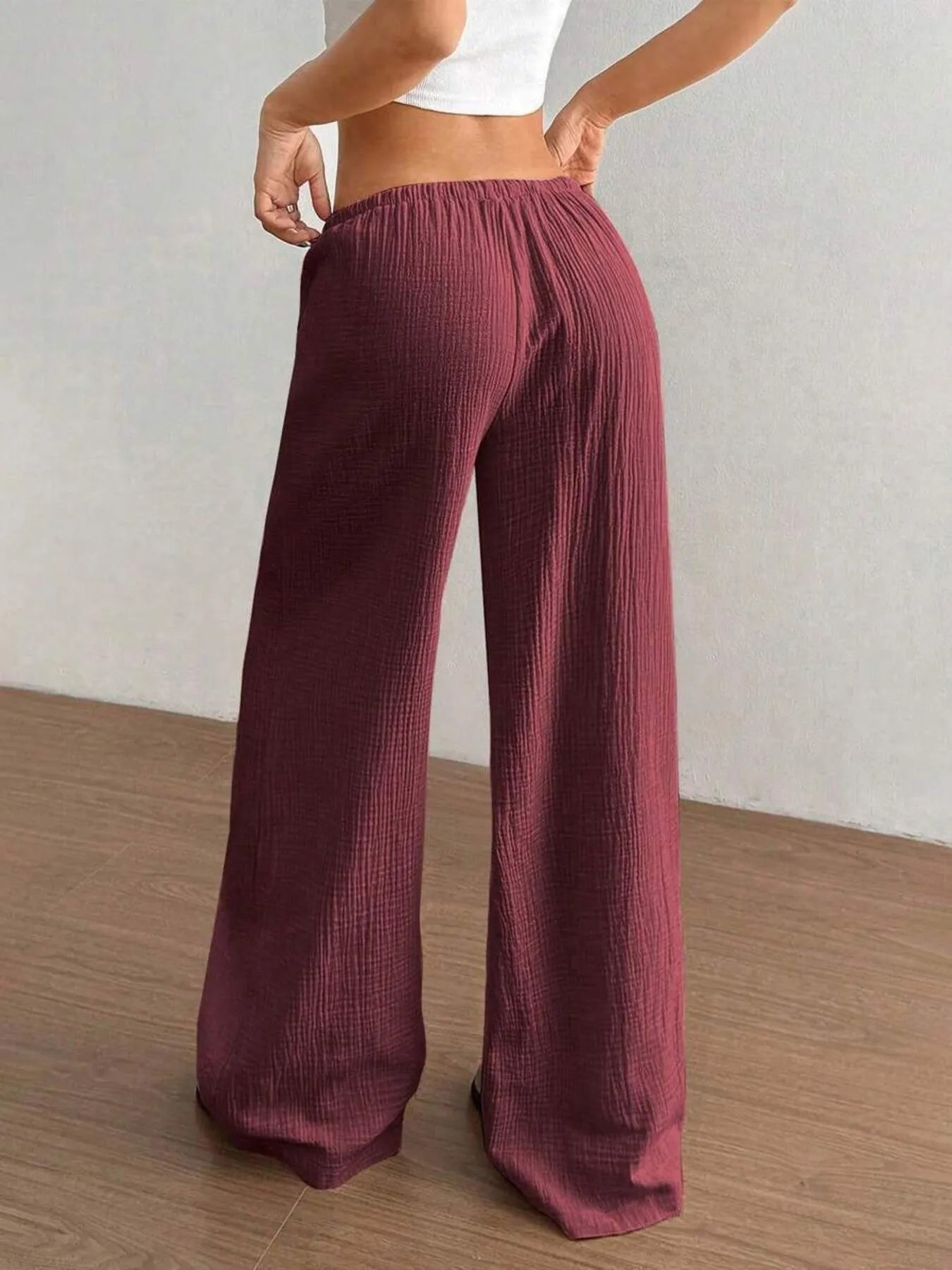 Wide Leg Drawstring Casual Pants | Trousers Wide Leg Pants Set from PHUNKYN