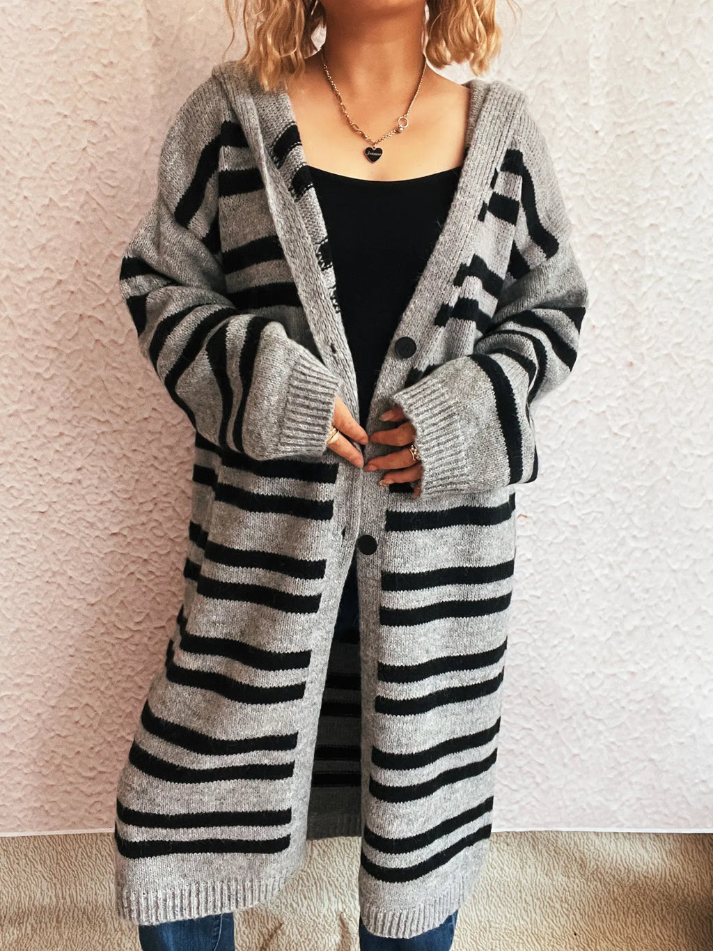 Striped Open Front Hooded Cardigan | Cardigans Cardigan from PHUNKYN