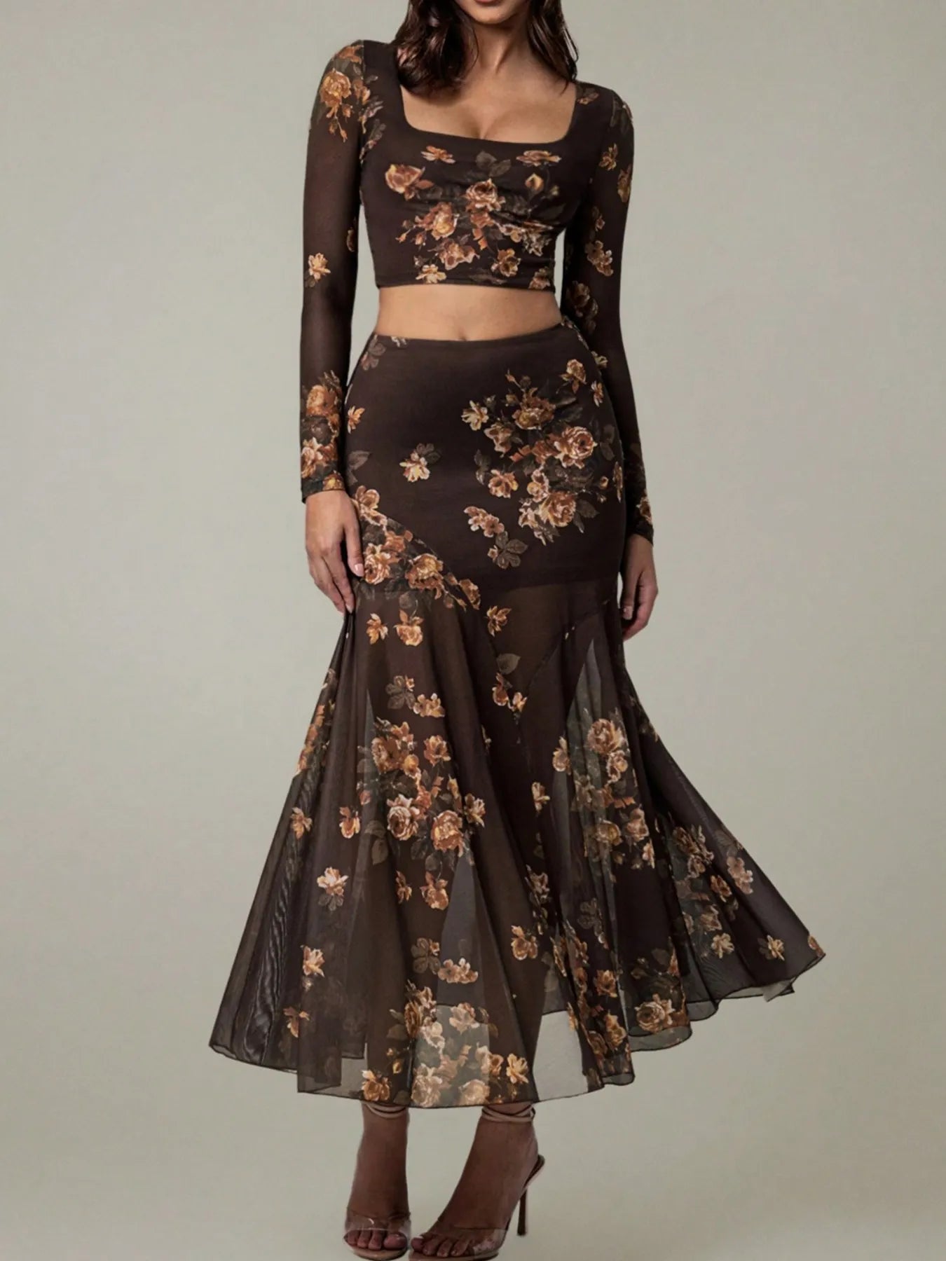 Floral Square Neck Top and Skirt Set | Outfit Sets Top and Skirt Set from PHUNKYN