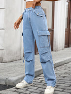 High Waisted Cargo Pocket Jeans | Jeans Cargo Jeans from PHUNKYN
