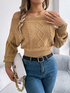 Cable Knit Off-Shoulder Long Sleeve Sweater | Sweaters Sweater from PHUNKYN