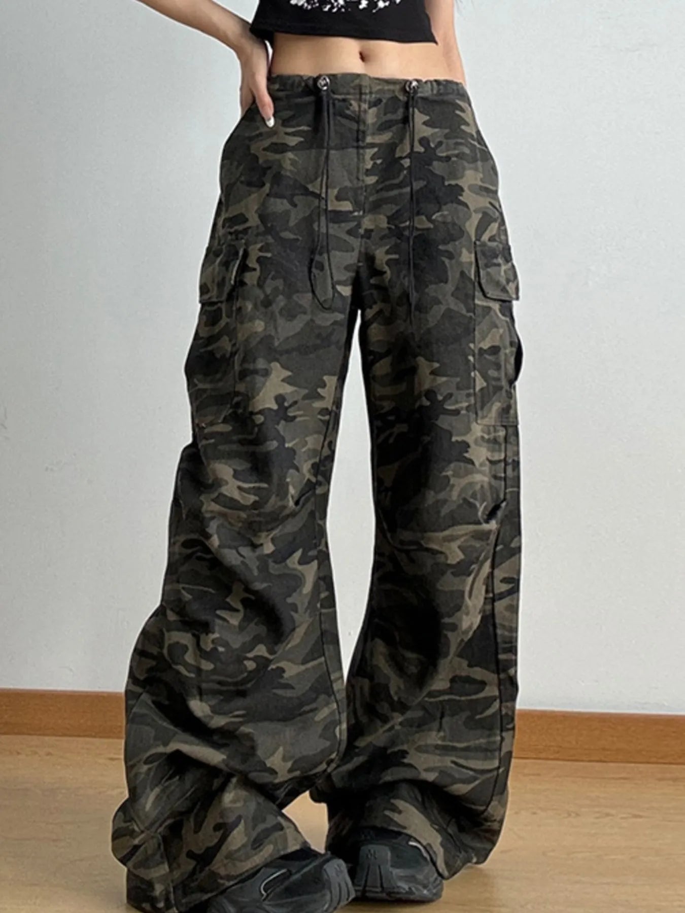 Drawstring Camouflage Cargo Wide Leg Jeans | Cargo Pants Cargo Jeans from PHUNKYN