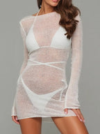 Sheer Backless Long Sleeve Mini Cover-Up Dress | Cover Ups Cover up from PHUNKYN