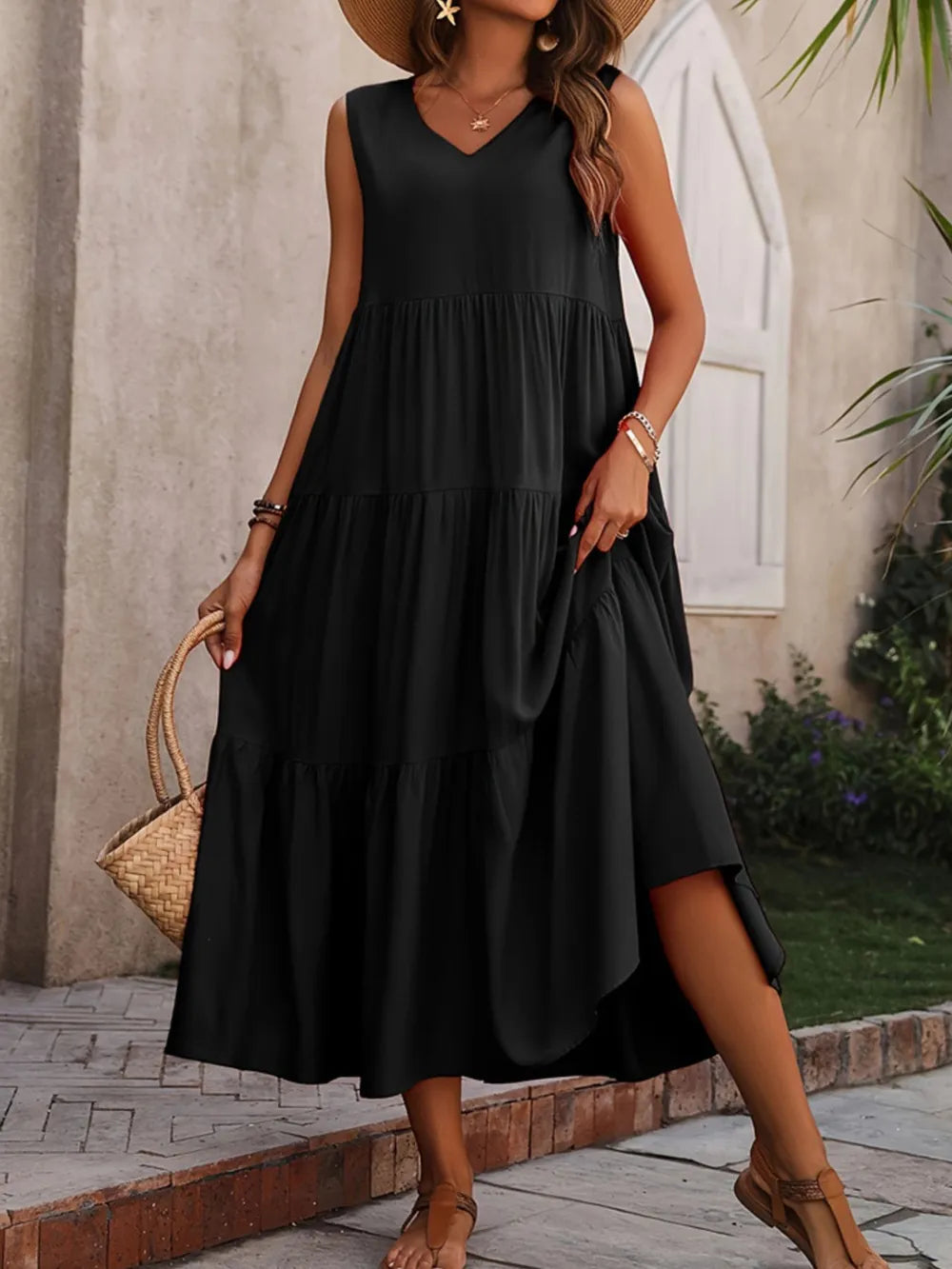 Tiered V-Neck Sleeveless Dress | Dresses Dress from PHUNKYN