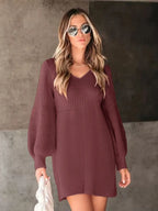 Perfee V-Neck Long Sleeve Sweater Dress | Dresses Sweater Dress from PHUNKYN
