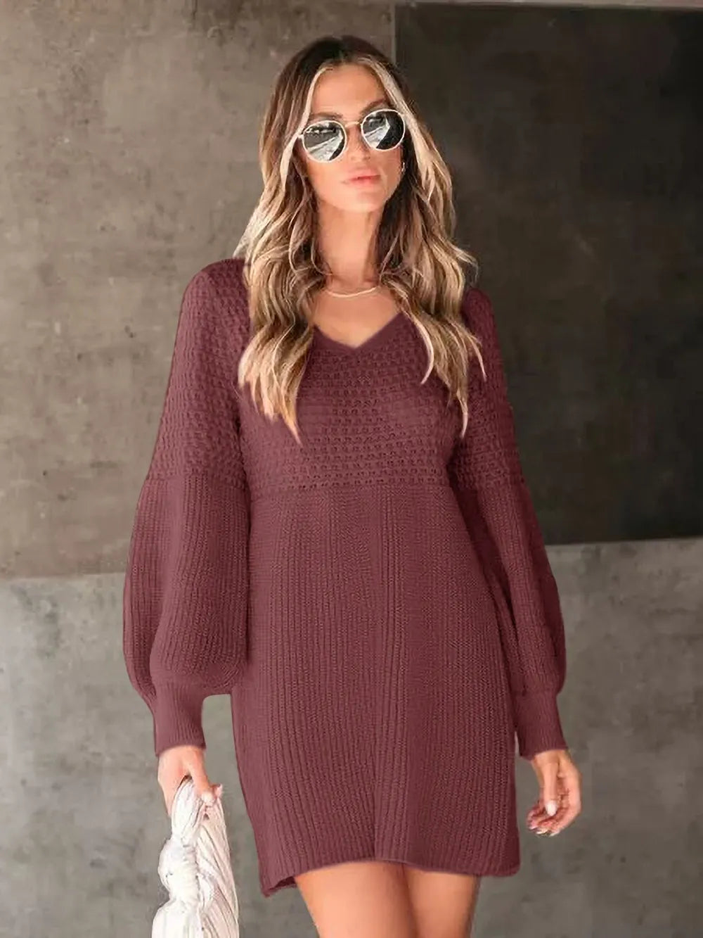 Perfee V-Neck Long Sleeve Sweater Dress | Dresses Sweater Dress from PHUNKYN