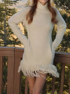 Fringe Turtleneck Long Sleeve Sweater Dress | Dresses Sweater Dress from PHUNKYN