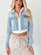 Distressed Zip Up Cropped Hooded Denim Jacket | Jacket from PHUNKYN
