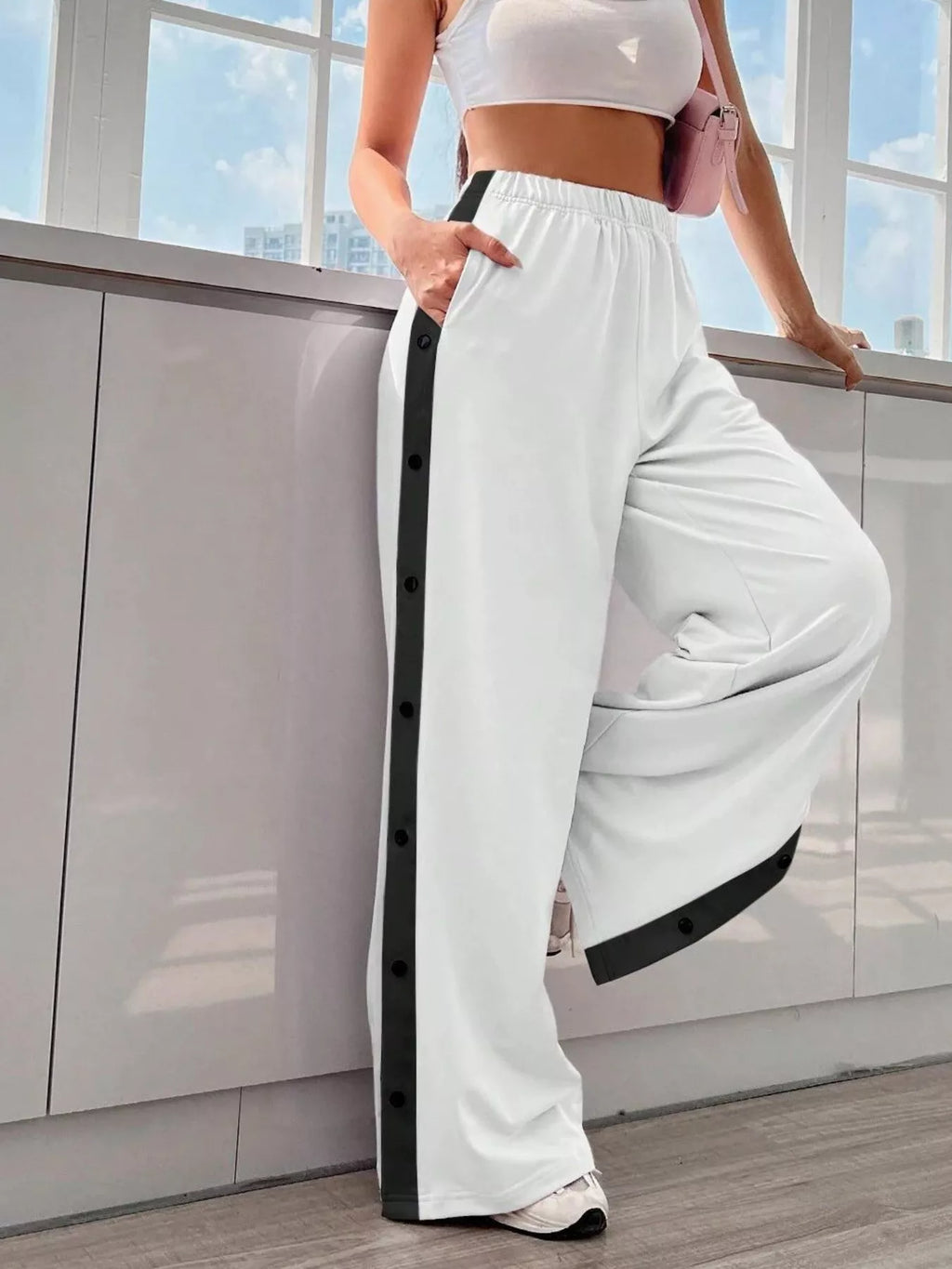 Two-Tone Side Snap Wide Leg Pants | Trousers Wide Leg Pants from PHUNKYN