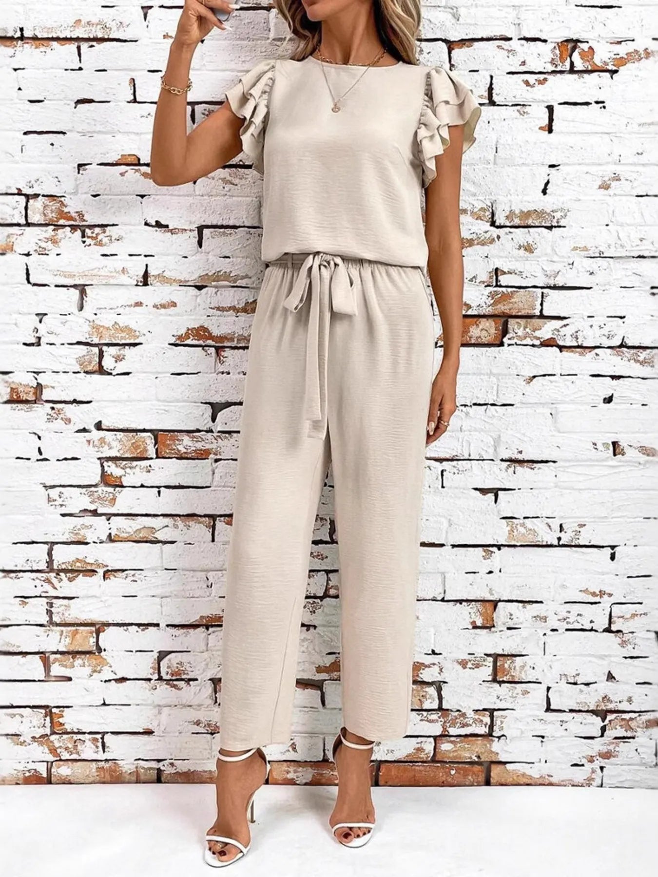 Casual Flutter Sleeve Top and Pants Two-Piece Set | Outfit Sets Top and Pants Set from PHUNKYN