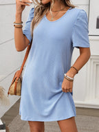 Textured Round Neck Short Sleeve Mini Dress | Dresses Mini Dress from PHUNKYN