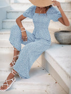 Printed Square Neck Puff Sleeve Jumpsuit | One-Pieces Jumpsuit from PHUNKYN