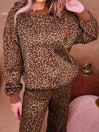 Leopard Print Contrast Trim Long Sleeve Top and Pants Set | Outfit Sets Top and Pants Set from PHUNKYN