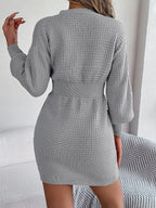 Buttoned Cable-Knit V-Neck Sweater Dress | Dresses Sweater Dress from PHUNKYN