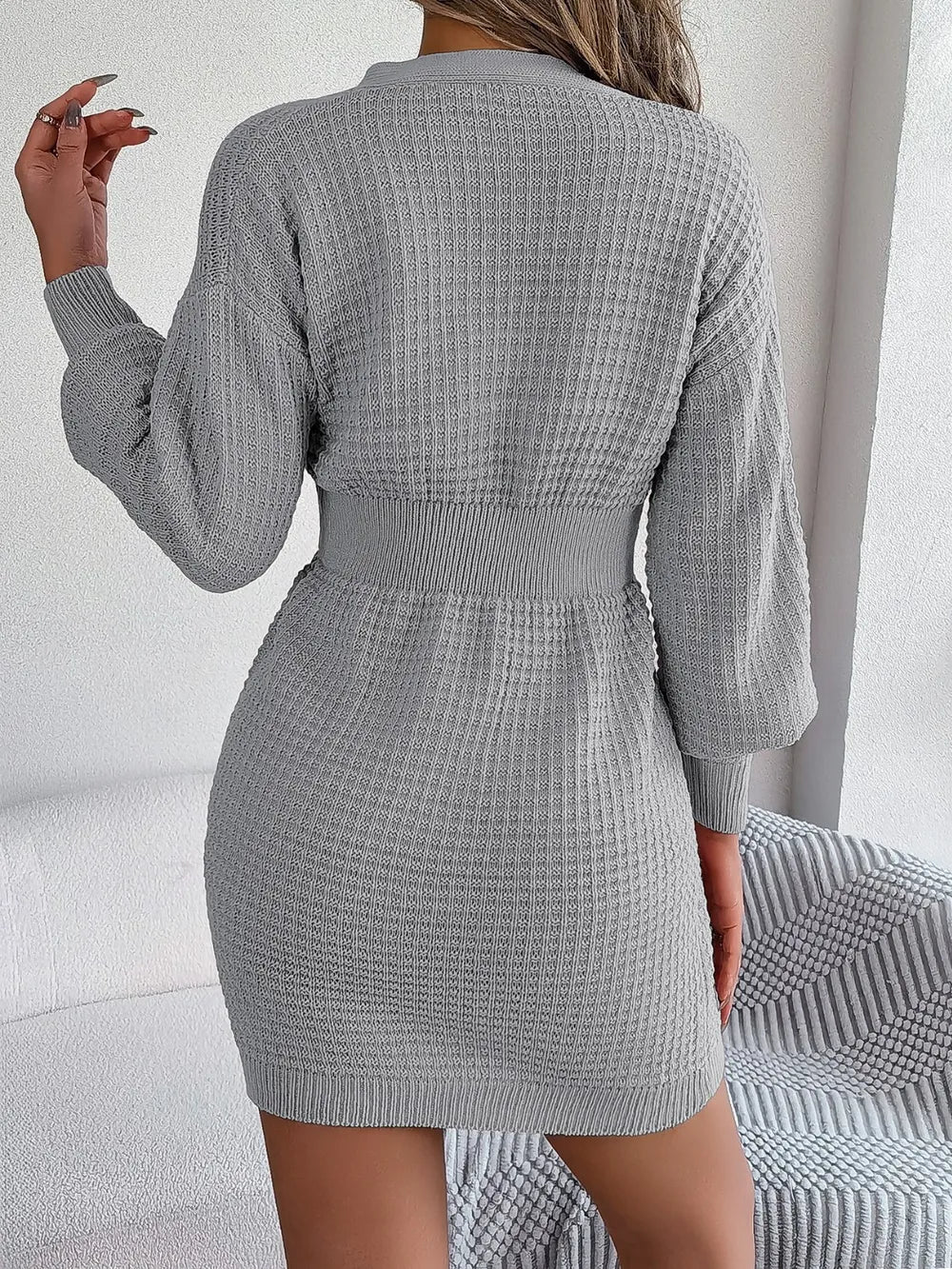 Buttoned Cable-Knit V-Neck Sweater Dress | Dresses Sweater Dress from PHUNKYN
