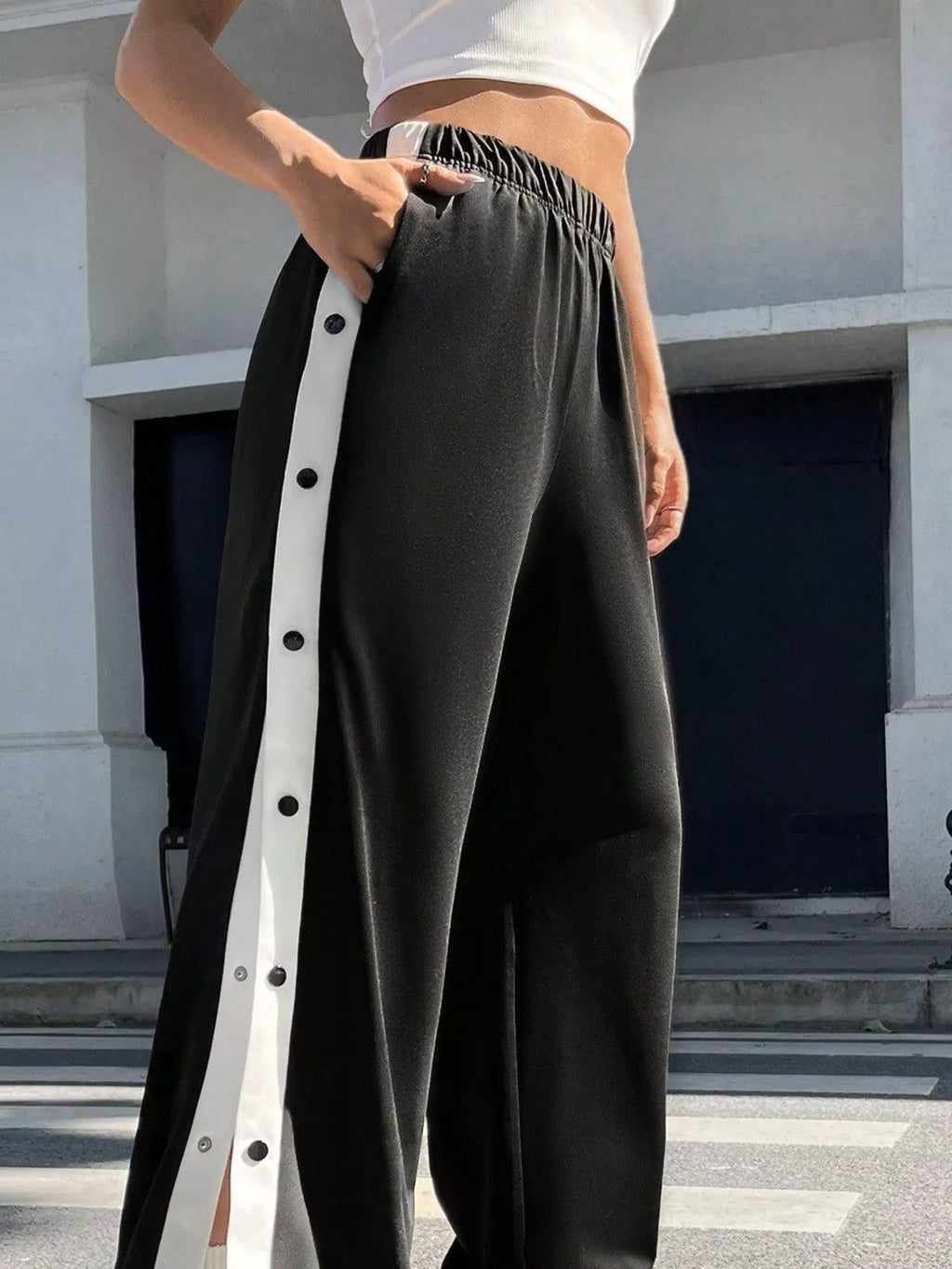 Two-Tone Side Snap Wide Leg Pants | Trousers Wide Leg Pants from PHUNKYN