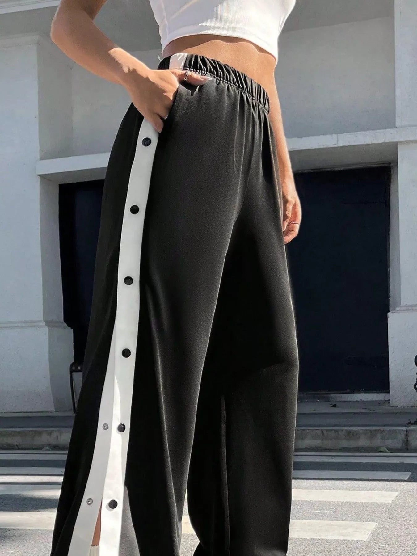 Two-Tone Side Snap Wide Leg Pants | Trousers Wide Leg Pants from PHUNKYN