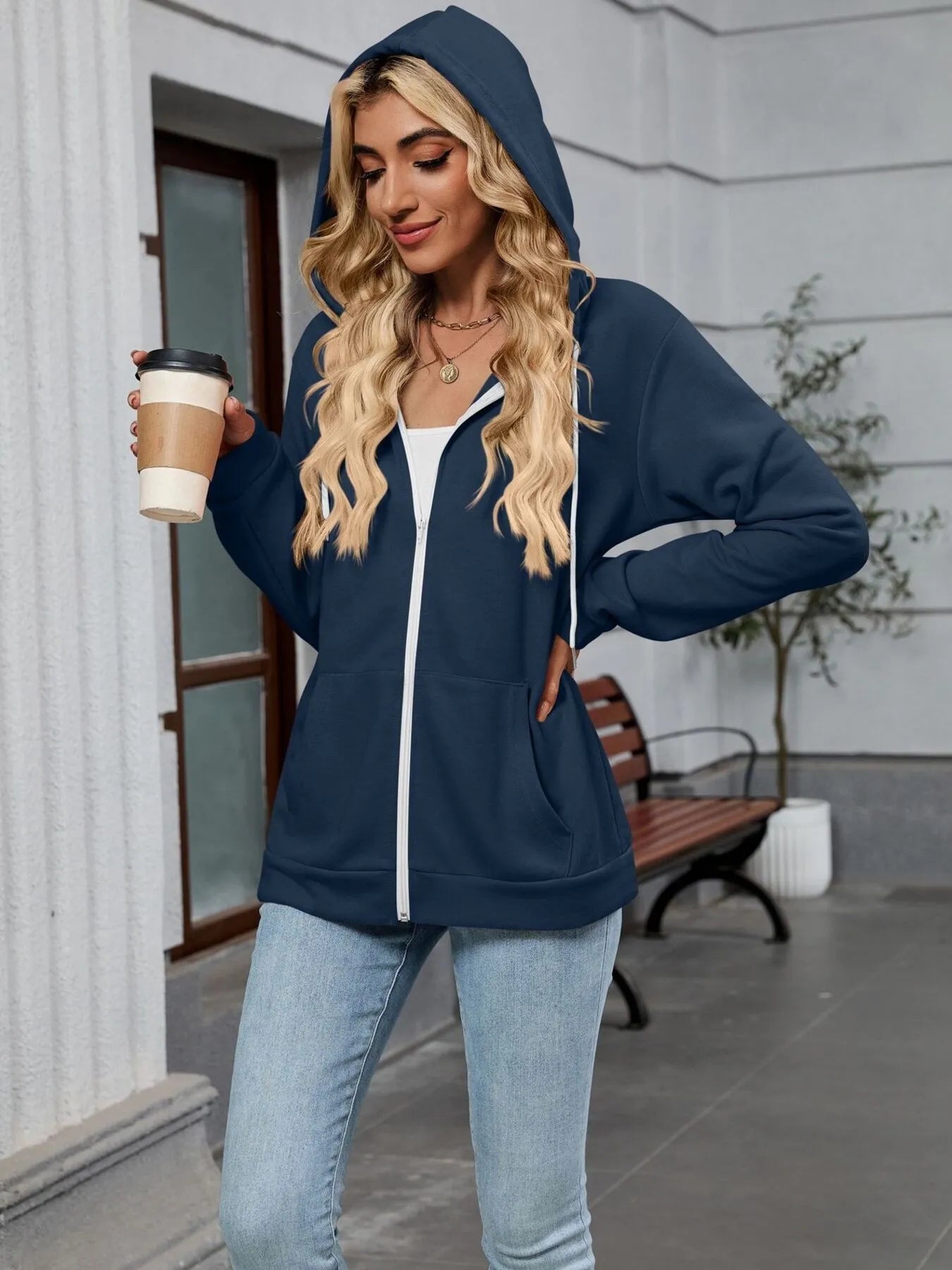 Drawstring Zip Up Long Sleeve Hoodie | Hoodies Hoodie from PHUNKYN