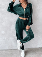 Zip Up Long Sleeve Cropped Top and Joggers Set | Outfit Sets Top and Pants Set from PHUNKYN