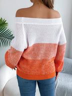 Color Block Off-Shoulder Long Sleeve Sweater | Sweaters Sweater from PHUNKYN