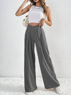 V-Waisted Ruched Front Wide Leg Pants | Trousers Wide Leg Pants from PHUNKYN