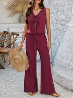 Tied V-Neck Sleeveless Top and Pants Set | Outfit Sets Top and Pants Set from PHUNKYN