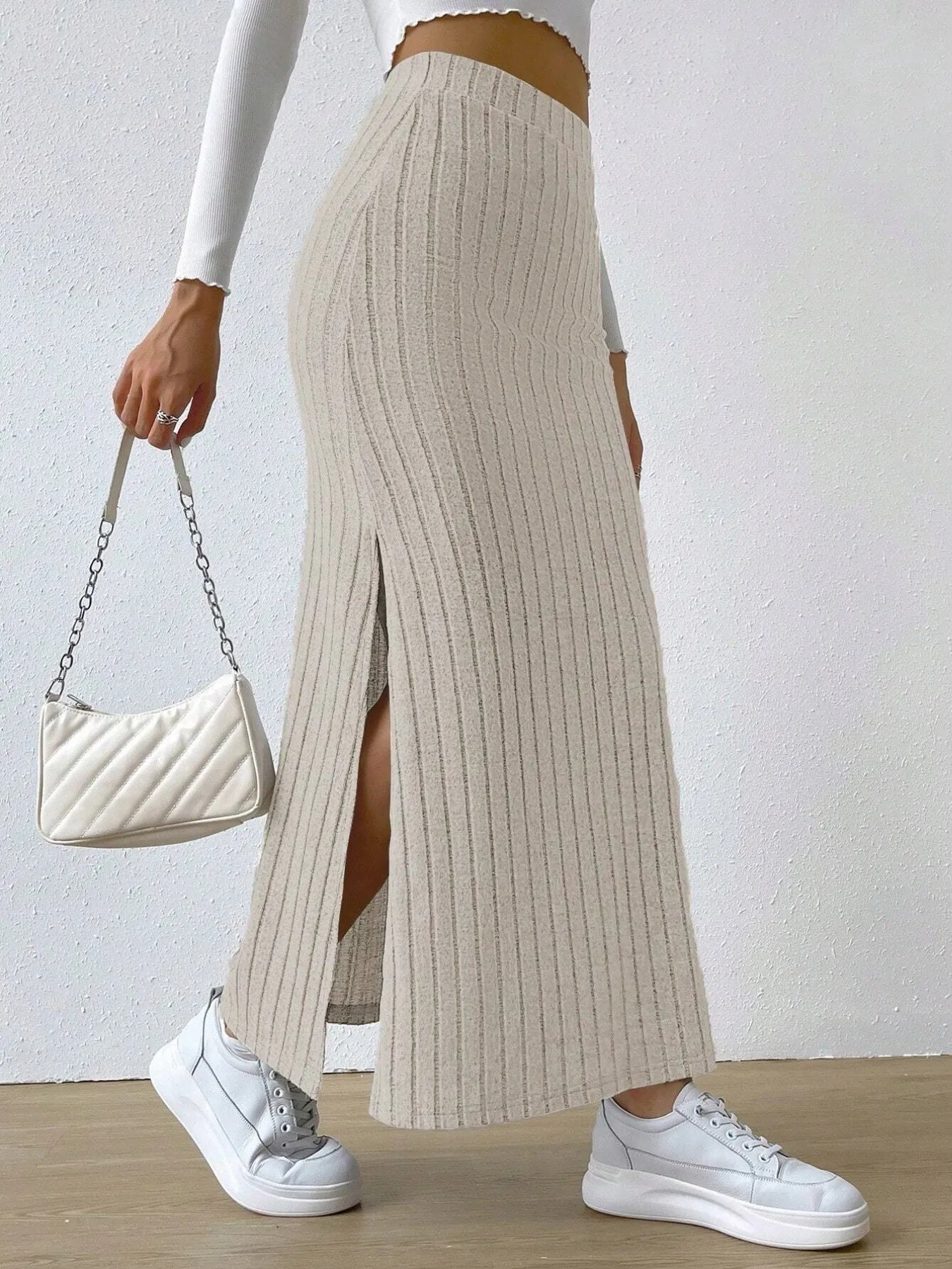High Waist Ribbed Knit Maxi Skirt | Skirts Maxi Skirt from PHUNKYN