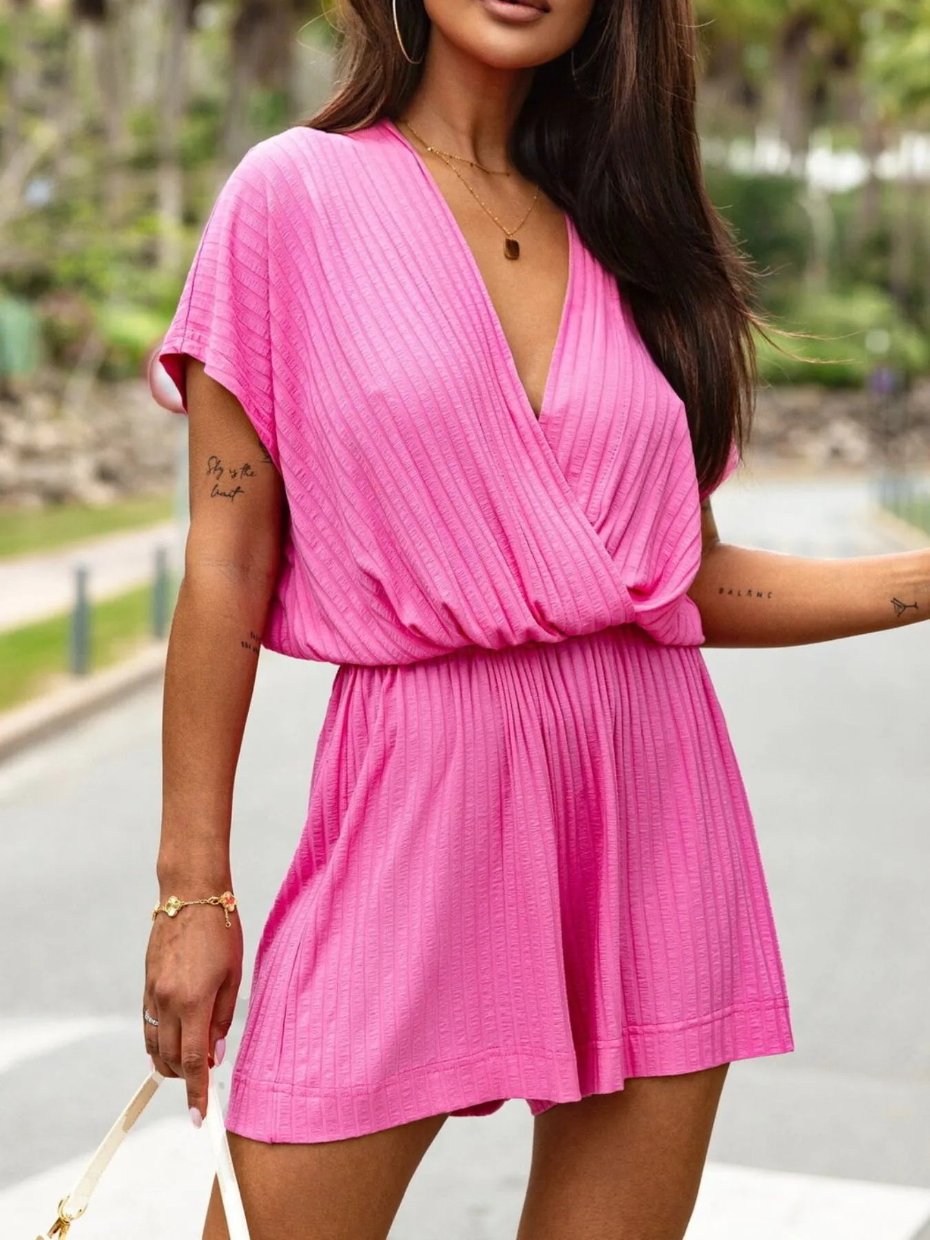 Surplice Short Sleeve Romper One-Pieces Romper PHUNKYN