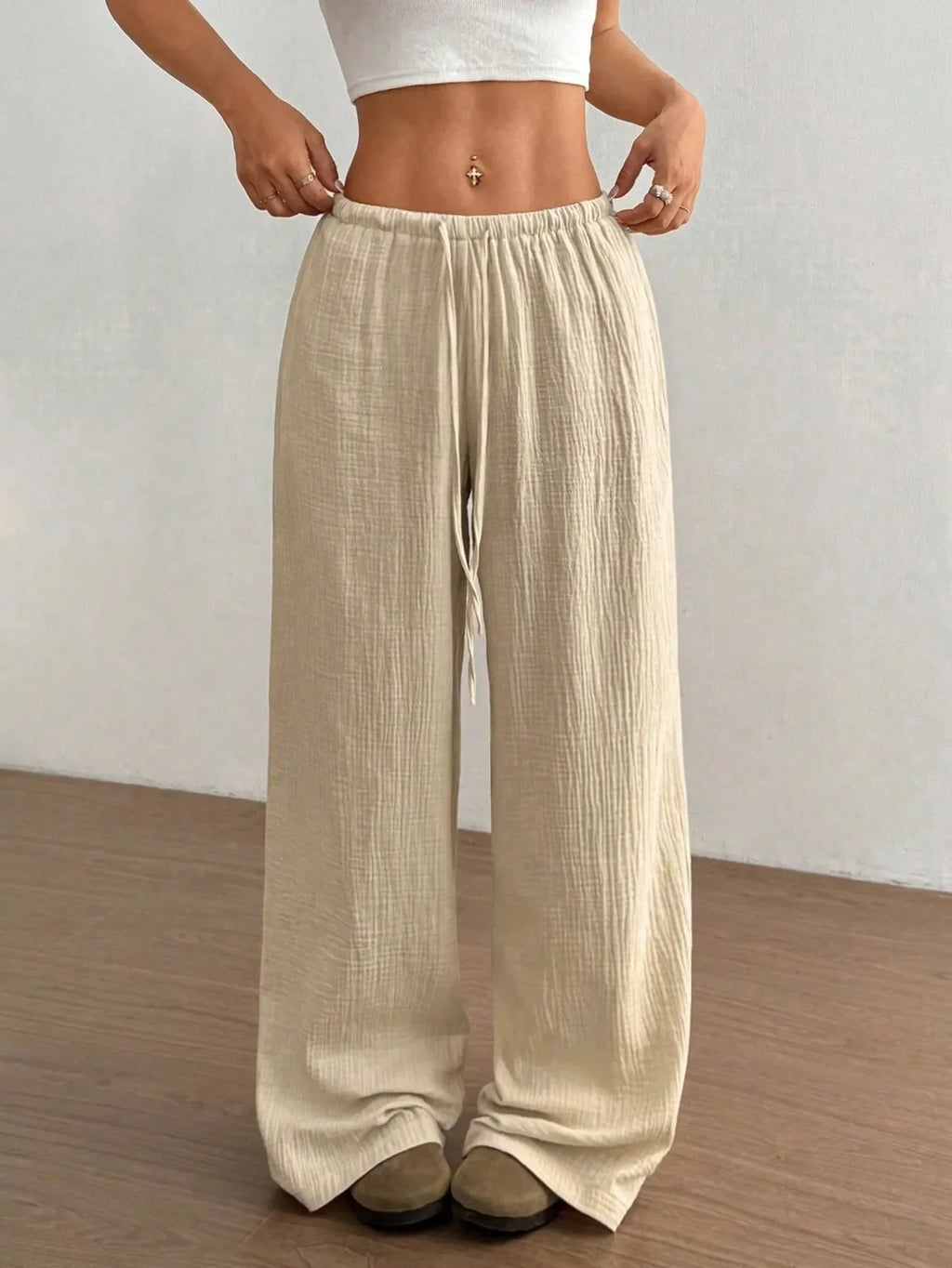 Drawstring Wide-Leg Casual Pants | Trousers Wide Leg Pants from PHUNKYN