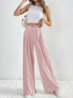 V-Waisted Ruched Front Wide Leg Pants | Trousers Wide Leg Pants from PHUNKYN