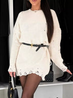 Distressed Round Neck Drop Shoulder Sweater Dress | Dresses Sweater Dress from PHUNKYN