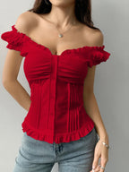 Frill Ruched Cap Sleeve Blouse | Blouses Blouse from PHUNKYN